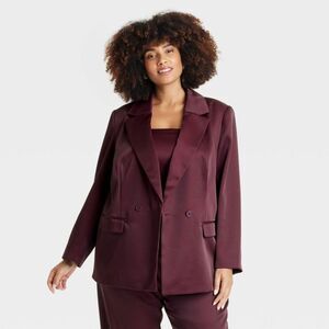 Open Box - A New Day - Women's Structured Satin Blazer - A New Burgundy